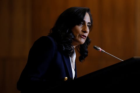FILE PHOTO - Canada's Minister of National Defence Anita Anand takes part in a news conference about the federal government's response to Hurricane Fiona, later downgraded to post-tropical storm, in Ottawa, Canada, September 26, 2022. 