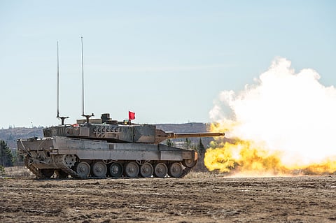 FILE PHOTO: Members of the Royal Canadian Armoured Corps School (RCACS) practice their shooting skills from a Leopard II tank at firing point 4 in the training areas at the 5th Canadian Division Support Group (5 CDSG) Gagetown, in Oromocto, New Brunswick, Canada, May 4, 2017. 