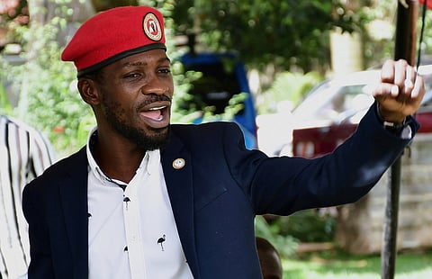 FILE PHOTO: Ugandan opposition leader and singer Robert Kyagulanyi Ssentamu, known as Bobi Wine addresses a news conference in Kampala, Uganda January 26, 2021. 