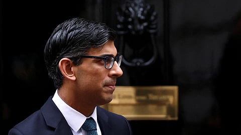 British Prime Minister Rishi Sunak waits to meet Polish President Andrzej Duda (not pictured) on Downing Street in London, Britain, February 16, 2023. 