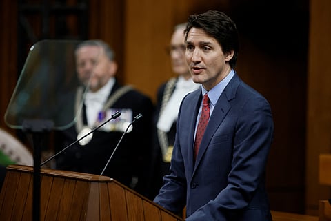 Canadian Prime Minister Justin Trudeau speaks during U.S. President Joe Biden's visit at the House of Commons of Canada, in Ottawa, Ontario, Canada, March 24, 2023.