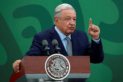 FILE PHOTO: Mexico's President Andres Manuel Lopez Obrador speaks during a news conference at the Secretariat of Security and Civilian Protection in Mexico City, Mexico March 9, 2023. 