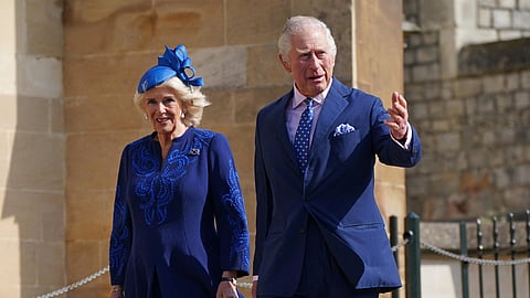 King Charles III and the Queen Consort attend the Easter Mattins Service at St George's Chapel at Windsor Castle in Berkshire, Britain April 9, 2023. 