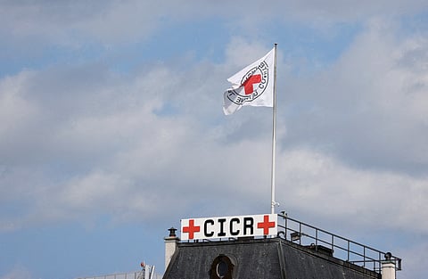 FILE PHOTO: The ICRC flag is seen on the headquarters of the International Committee of the Red Cross (ICRC) in Geneva, Switzerland, June 28, 2022. 