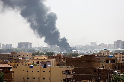 Smoke rises from burning aircraft inside Khartoum Airport during clashes between the paramilitary Rapid Support Forces and the army in Khartoum, Sudan April 17, 2023. 