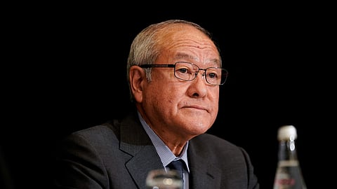 Japan’s Finance Minister Shunichi Suzuki participates in a news conference at the Fairmont Washington D.C. Georgetown hotel in Washington, U.S., April 13, 2023. 