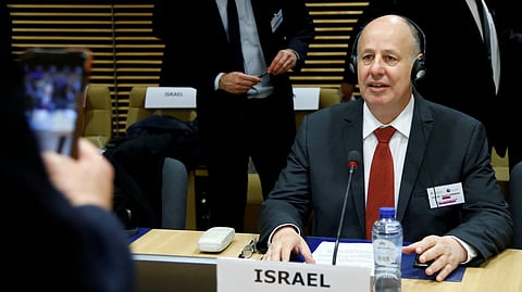 FILE PHOTO: Israeli then-Minister of Regional Cooperation Tzachi Hanegbi attends a session of the International Donor Group for Palestine at the EU Commission headquarters in Brussels, Belgium, January 31, 2018. 