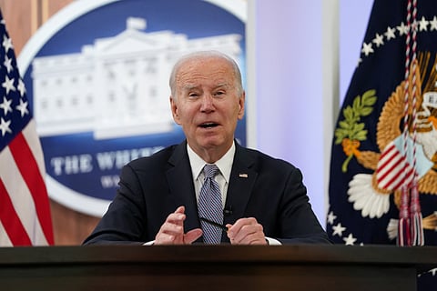 U.S. President Joe Biden convenes the fourth virtual leader-level meeting of the Major Economies Forum (MEF) on Energy and Climate at the White House in Washington, U.S., April 20, 2023. 