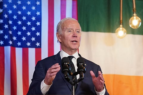 U.S. President Joe Biden speaks in a pub in Dundalk, Ireland, April 12, 2023. 