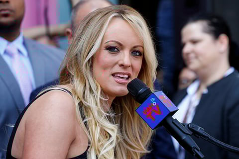 FILE PHOTO: Stormy Daniels, the porn star currently in legal battles with U.S. President Donald Trump, speaks during a ceremony in her honor in West Hollywood, California, U.S., May 23, 2018. 