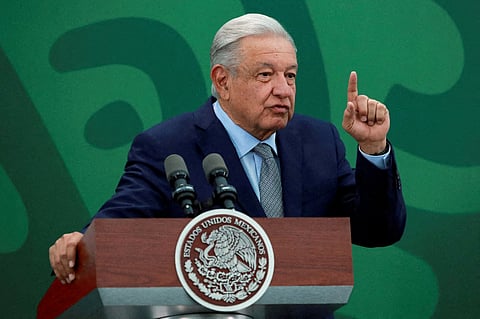 FILE PHOTO: Mexico's President Andres Manuel Lopez Obrador speaks during a news conference at the Secretariat of Security and Civilian Protection in Mexico City, Mexico March 9, 2023. 