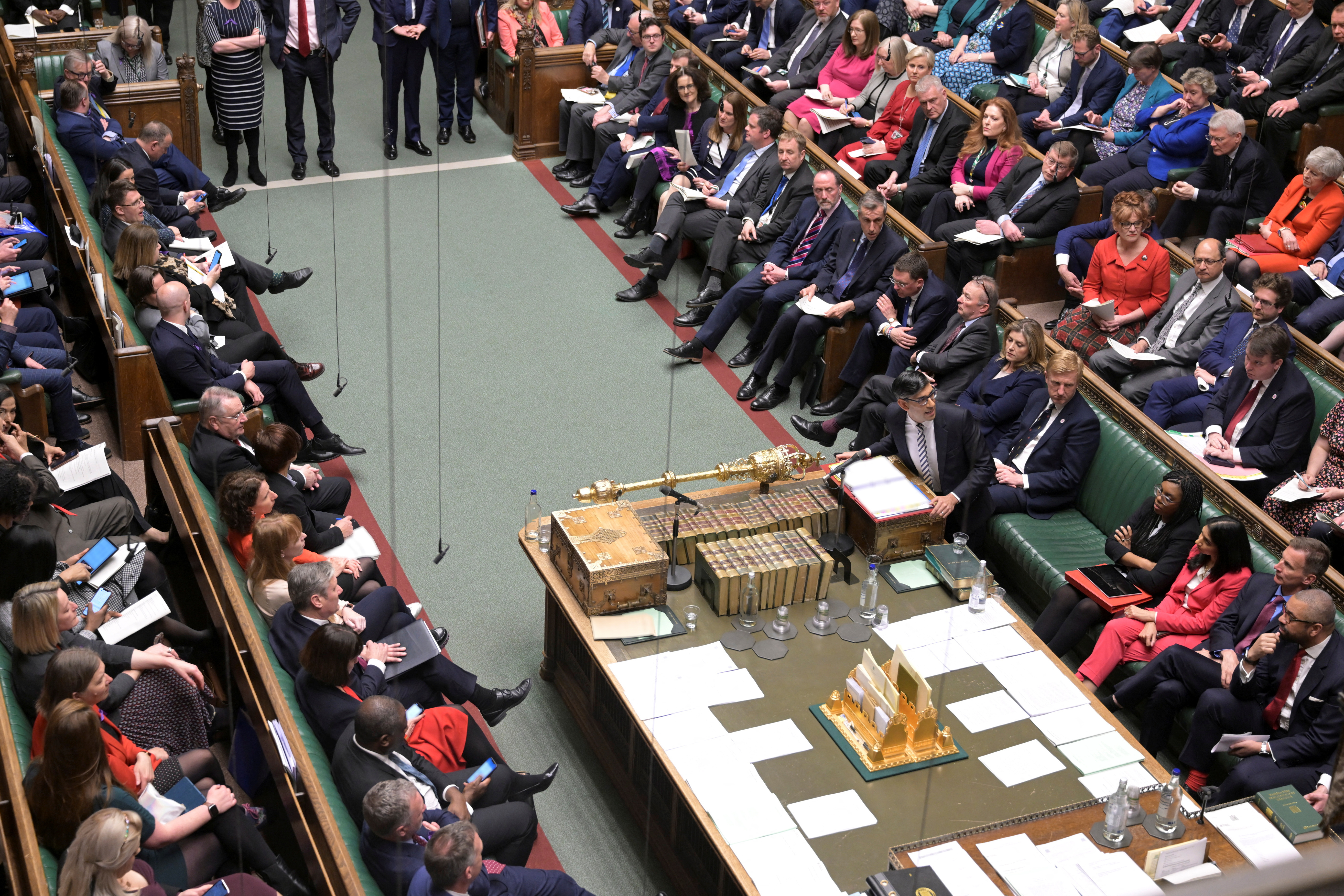 British Prime Minister Rishi Sunak speaks during Prime Minister's Questions, at the House of Commons in London, Britain, April 26, 2023. 