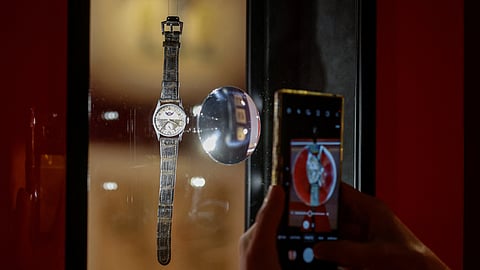 FILE PHOTO: A Patek Philippe Reference 96 Quantieme Lune formerly from the collection of China's last emperor of the Qing Dynasty Aisin-Gioro Puyi is seen during a preview at Phillips, in Hong Kong, China, May 19, 2023. 
