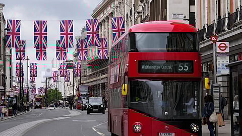 Oxford Street is decorated with British flags, ahead of the Coronation of Britain's King Charles and Camilla, Queen Consort, in London, Britain, May 1, 2023. 