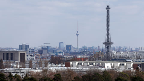 FILE PHOTO: The Berlin skyline is seen, during the spread of coronavirus disease (COVID-19) in Berlin, Germany, April 1, 2020. 