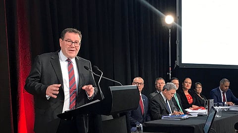 FILE PHOTO: New Zealand's finance minister, Grant Robertson, speaks about the "wellbeing" budget in Wellington, New Zealand, May 30, 2019. 