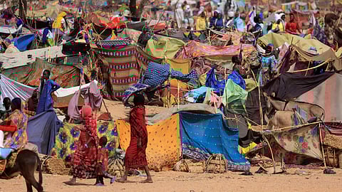 FILE PHOTO: A view of makeshift shelters of Sudanese people who fled the conflict in Sudan's Darfur region and were previously internally displaced in Sudan, near the border between Sudan and Chad, in Borota, Chad, May 13, 2023. 