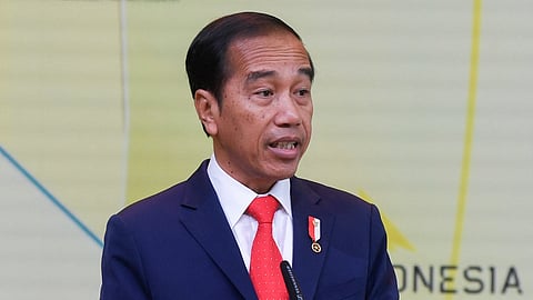 FILE PHOTO: Indonesian President Joko Widodo delivers a speech at the Indonesian pavilion during the opening tour of the annual industry trade fair Hannover Messe in Hanover, Germany April 17, 2023. 