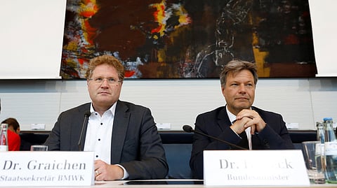 FILE PHOTO: German Economy and Climate Protection Minister Robert Habeck and State Secretary Patrick Graichen attend an economic committee meeting on the current reporting on personnel policy and staffing by the Federal Ministry of Economics in Berlin, Germany May 10, 2023. 