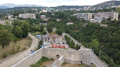 FILE PHOTO: A view shows the town of Shusha, recaptured by Azerbaijani forces from the ethnic Armenians in 2020 during the military conflict in the breakaway region of Nagorno-Karabakh, July 16, 2021. Picture taken July 16, 2021. Picture taken with a drone. 