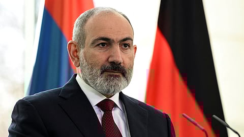FILE PHOTO: Armenian Prime Minister Nikol Pashinyan attends a joint news conference with German Chancellor Olaf Scholz (not pictured) at the Chancellery in Berlin, Germany, March 2, 2023. 