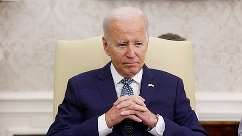 U.S. President Joe Biden looks on during a meeting with India's Prime Minister Narendra Modi in the Oval Office at the White House in Washington, U.S., June 22, 2023. 