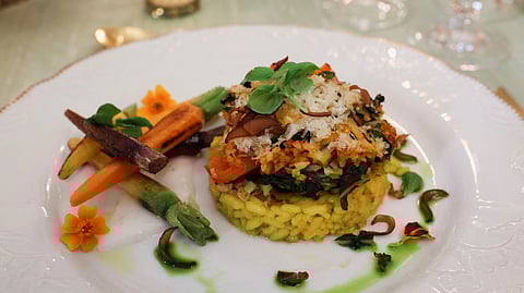 A dish is pictured as U.S. first lady Jill Biden hosts a media preview in advance of Thursday's State Dinner as part of Indian Prime Minister Narendra Modi's official visit to the United States, in the State Dining Room of the White House in Washington, U.S., June 21, 2023. 