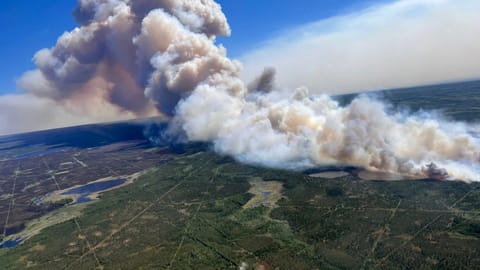 Smoke billows upwards from the Donnie Creek wildfire (G80280) south of Fort Nelson, British Columbia, Canada June 11, 2023. 