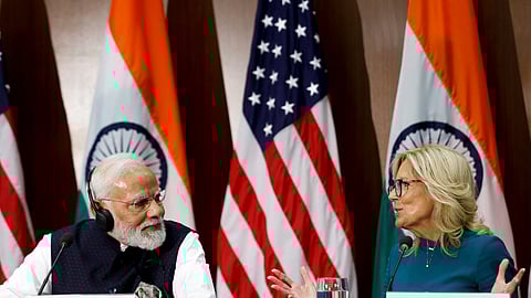 U.S. First Lady Jill Biden and Indian Prime Minister Narendra Modi visit the National Science Foundation in Alexandria, Virginia, U.S., June 21, 2023. 