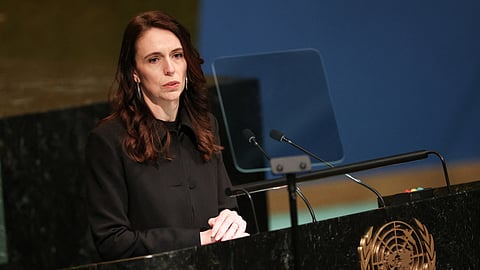 FILE PHOTO: New Zealands' then-Prime Minister Jacinda Ardern addresses the 77th United Nations General Assembly at U.N. headquarters in New York City, New York, U.S., September 23, 2022. 