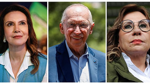 A combination picture shows Guatemalan presidential candidates Zury Rios of the coalition of Valor and Unionista political parties, in Guatemala City, Guatemala April 16, 2023; Edmond Mulet of the CABAL party, in San Juan Sacatepequez, Guatemala June 18, 2023; and Sandra Torres of the National Unity of Hope (UNE) party, in Guatemala City, Guatemala May 27, 2023. 