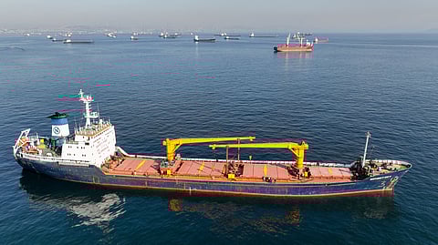 FILE PHOTO: The cargo ship Mehmet Bey waits to pass through the Bosphorus Strait off the shores of Yenikapi during a misty morning in Istanbul, Turkey, October 31, 2022. 