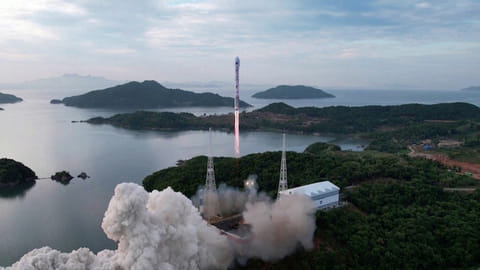 A still photograph shows what appears to be North Korea's new Chollima-1 rocket being launched in Cholsan County, North Korea, May 31, 2023 in this image released by North Korea's Korean Central News Agency and taken from video. 