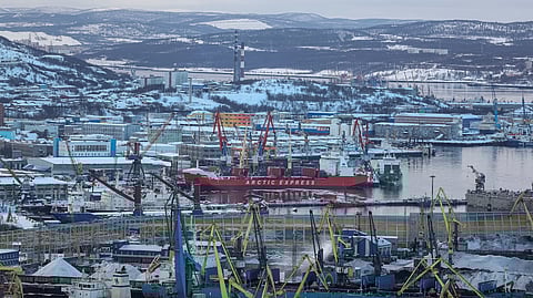 FILE PHOTO: A general view of the harbor of Murmansk, Russia February 27, 2021. 