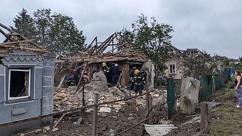 FILE PHOTO: Rescuers work at the site of residential houses heavily damaged by a Russian missile strike, amid Russia's attack on Ukraine, in Kramatorsk, Donetsk region, Ukraine June 14, 2023. 