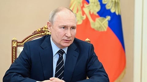 FILE PHOTO: Russian President Vladimir Putin chairs a meeting with members of the Security Council, via video link in Moscow, Russia July 14, 2023. 