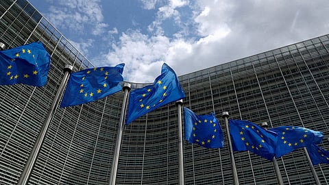 FILE PHOTO: European Union flags flutter outside the European Commission headquarters in Brussels, Belgium, June 5, 2020. 