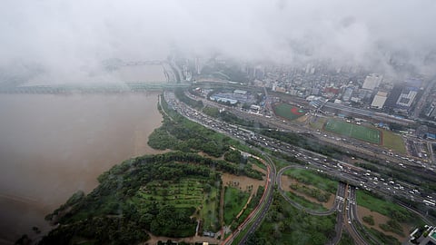 A view of the flooded Han river, caused by heavy rain, in Seoul, South Korea, July 14 2023. 