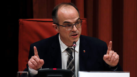 FILE PHOTO: Catalan separatist leader Jordi Turull speaks during a regional parliamentary investigative commission on Spain's central government decision in 2017 to take control of the Catalan government, at Parliament of Catalonia in Barcelona, Spain, January 28, 2020. 