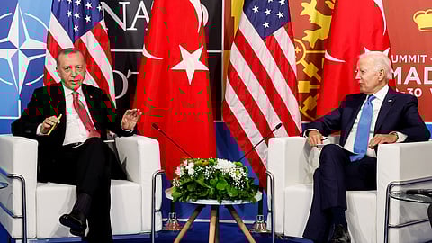 FILE PHOTO: U.S. President Joe Biden meets with Turkish President Recep Tayyip Erdogan during the NATO summit in Madrid, Spain June 29, 2022. 
