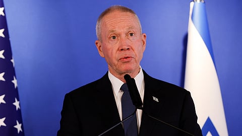 FILE PHOTO: Israeli Defence Minister Yoav Gallant attends a news conference with U.S. Secretary of Defense Lloyd Austin at Ben Gurion Airport in Lod, Israel, March 9, 2023. 