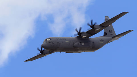FILE PHOTO: A U.S. Air Force (USAF) Lockheed Martin C-130J Super Hercules aircraft takes part in a flying display during the 49th Paris Air Show at the Le Bourget airport near Paris June 24, 2011. 