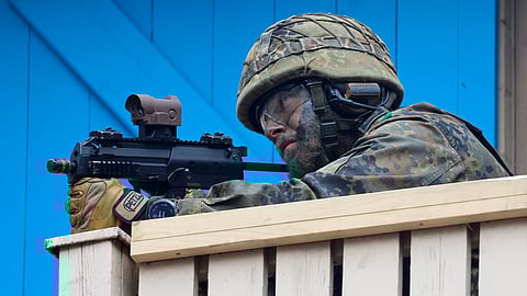 FILE PHOTO: A view of exercise during a visit of German Defence Minister Boris Pistorius (not pictured) at a training site of German army Bundeswehr in Hammelburg, Germany May 16, 2023. 
