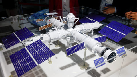 FILE PHOTO: A view shows a model of a new Russian orbital space station at the international military-technical forum Army-2022 at Patriot Congress and Exhibition Centre in the Moscow region, Russia August 15, 2022. 
