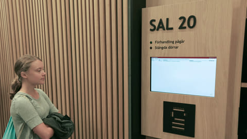 Climate activist Greta Thunberg stands at the Malmo District Court, in Malmo, Sweden July 24, 2023. 