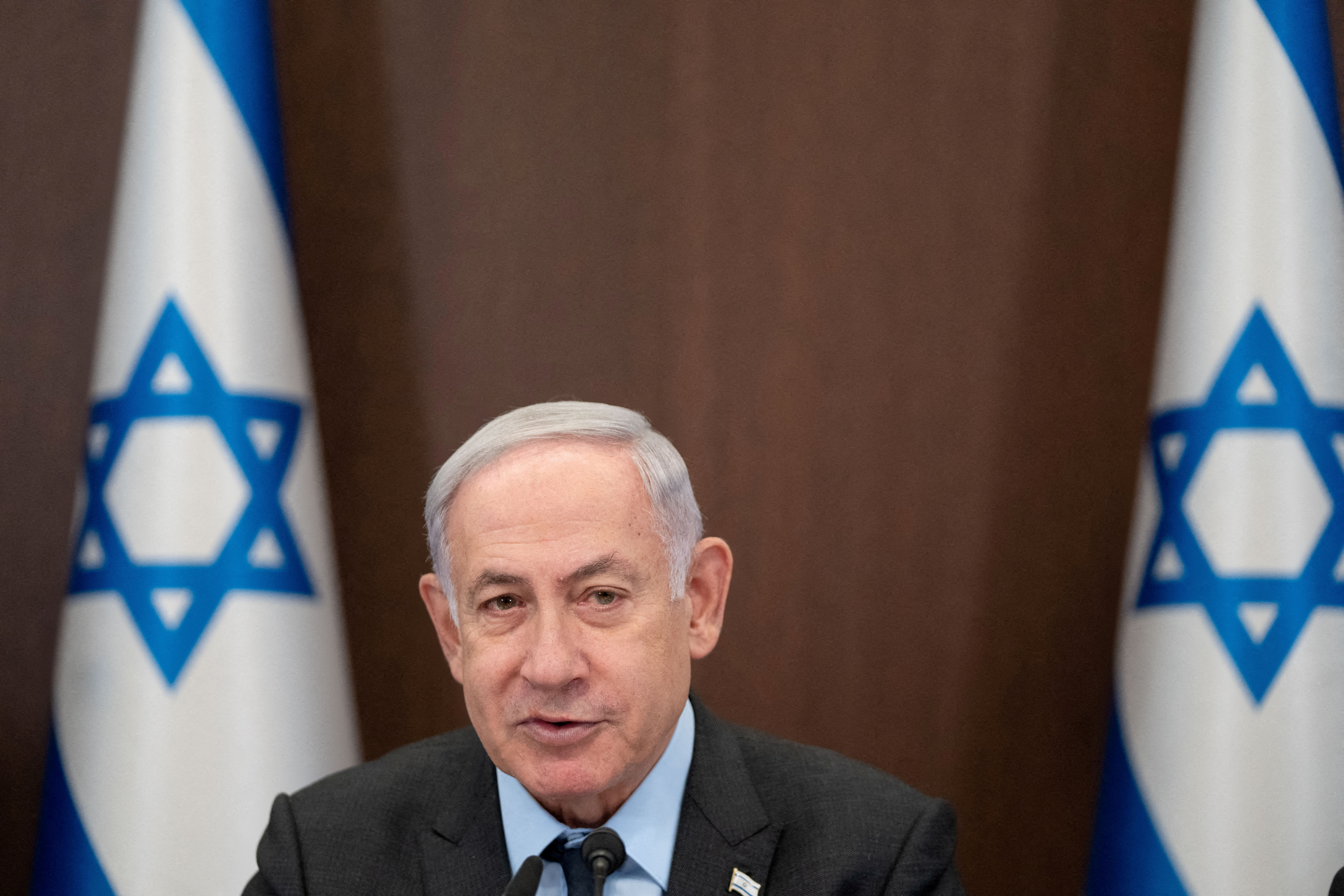 FILE PHOTO: Israeli Prime Minister Benjamin Netanyahu chairs a cabinet meeting at the prime minister's office in Jerusalem, Monday, July 17, 2023. 