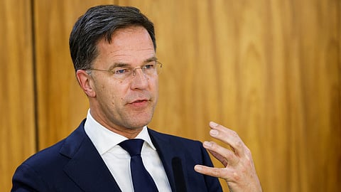 FILE PHOTO: Prime Minister of the Netherlands Mark Rutte speaks as he attends a news statement with Brazil's President Luiz Inacio Lula da Silva (not pictured) at the Planalto Palace in Brasilia, Brazil May 9, 2023. 