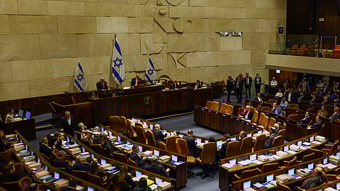 FILE PHOTO: Israeli Prime Minister Benjamin Netanyahu speaks during a meeting at the Knesset, Israel's parliament, in Jerusalem, May 23, 2023. 