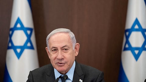 FILE PHOTO: Israeli Prime Minister Benjamin Netanyahu chairs a cabinet meeting at the prime minister's office in Jerusalem, Monday, July 17, 2023. 