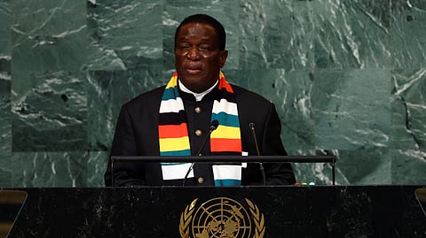 FILE PHOTO: President of Zimbabwe Emmerson Dambudzo Mnangagwa addresses the 77th Session of the United Nations General Assembly at U.N. Headquarters in New York City, U.S., September 22, 2022. 